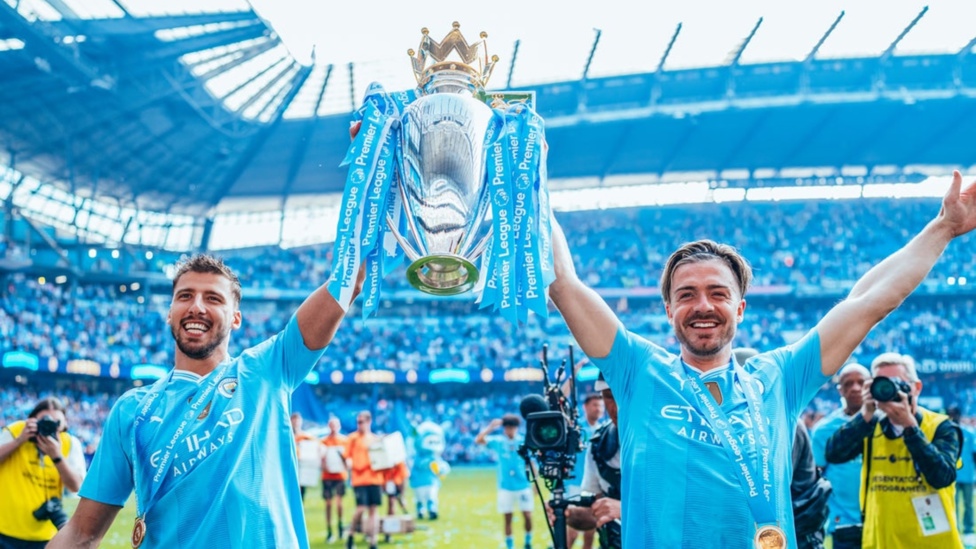 HANDS UP: Dias and Grealish celebrating