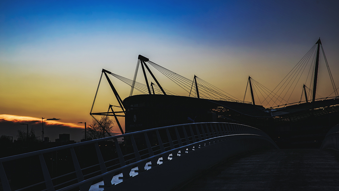 SUNSET SILHOUETTE: A wonderful backdrop frames the Etihad 