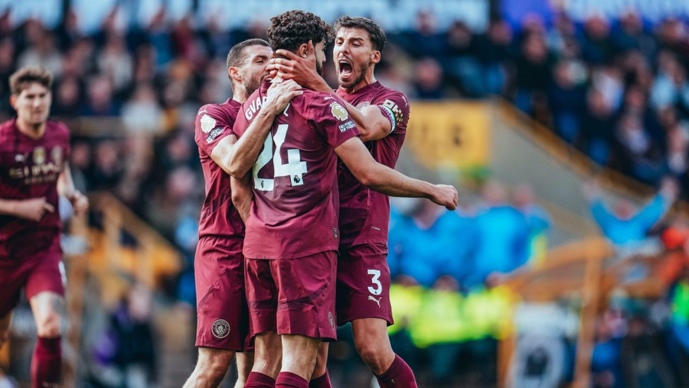 YES JOSKO : Ruben Dias shows his delight in celebrating with goalscorer Josko Gvardiol