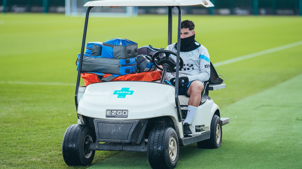 BUGGY BUDDY: Julian Alvarez tries out a different mode of transport!