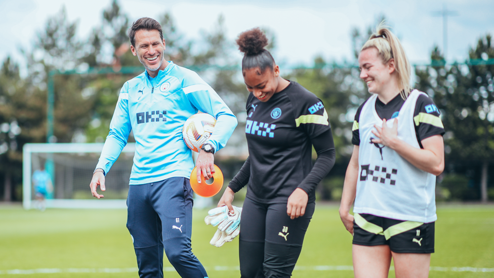 SMILES BETTER: Gareth Taylor, Khiara Keating and Lauren Hemp were in relaxed mode.