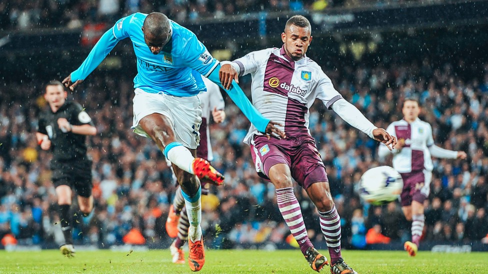 YAYA ON THE MARCH : Yaya Toure scores a stunning individual goal in the 2014 victory over Aston Villa