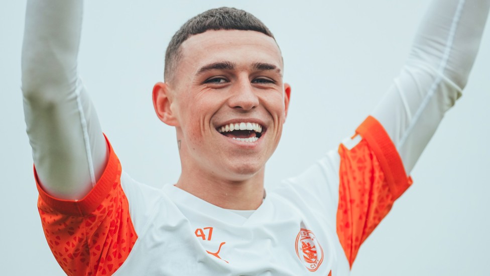 HANDS UP : Phil Foden gets ready