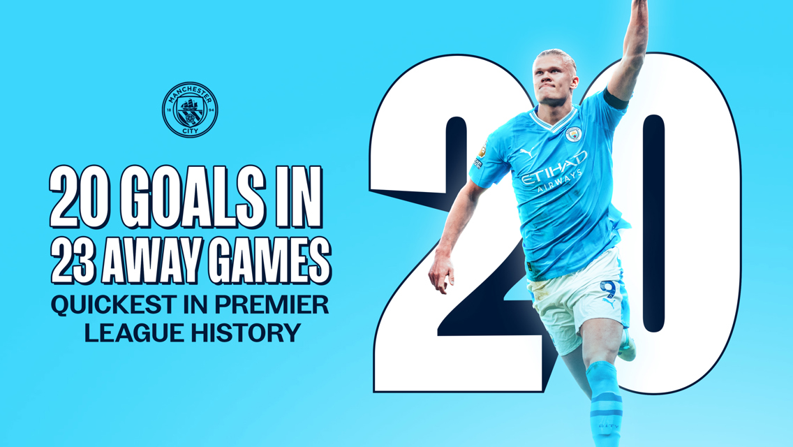 Haaland quickest to 20 away goals in Premier League history