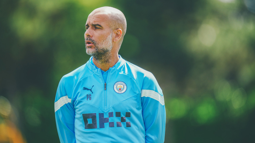 BOSSING IT : Pep Guardiola watches on