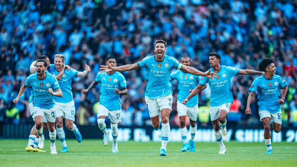 MORE SILVERWARE : Ruben Dias leads the charge as we beat Manchester United in a penalty shoot-out to win the Community Shield.