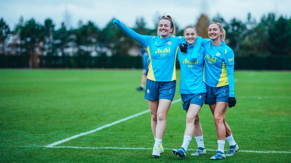 TRIO : Lauren Hemp, Jess Park and Laura Coombs in high spirits