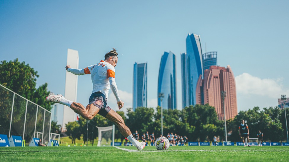 HOT SPOT : The weather was slightly different in Abu Dhabi where Jack Grealish trained