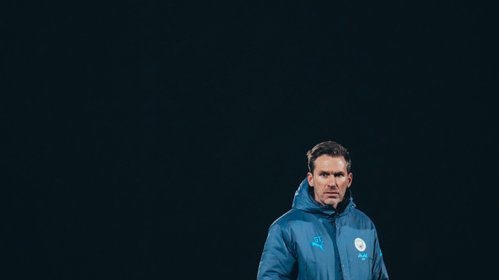 THE BOSS: Gareth Taylor watches over Monday training.