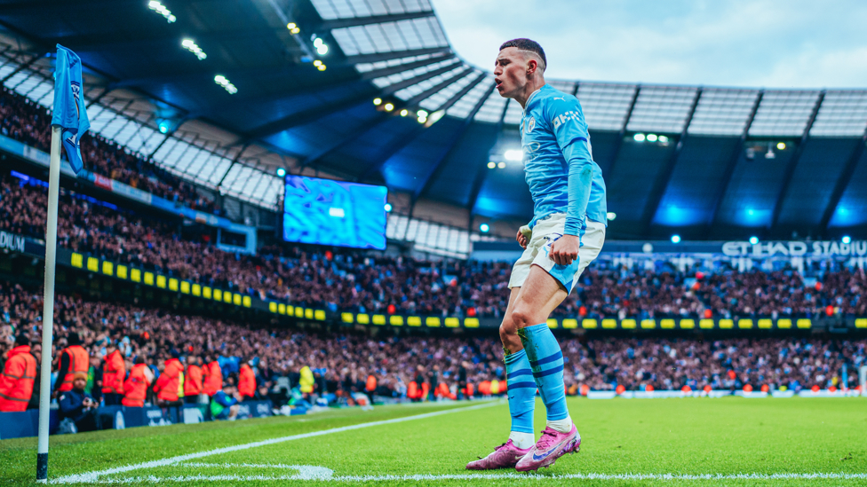 FANTASTIC FODEN : Celebrates his superb goal.