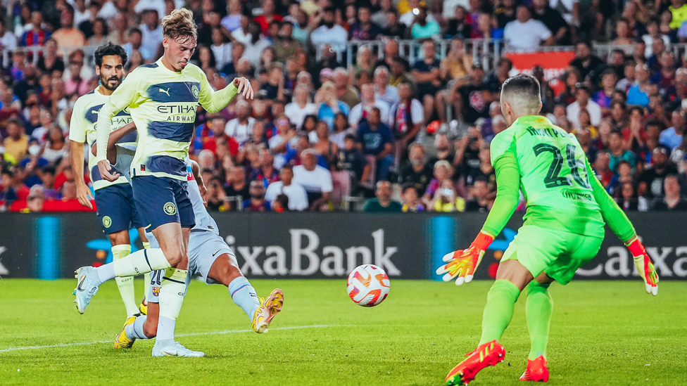 MAKING MEMORIES : Cole scored at the Nou Camp during City’s pre-season friendly against Barcelona in August 2022. 