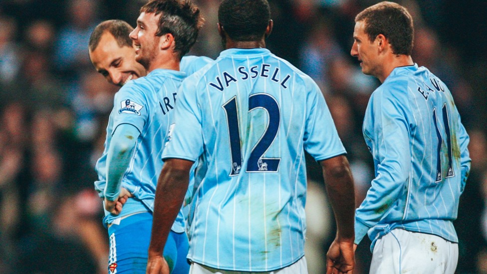 SUPER STEPHEN : Stephen Ireland displays his 'Superman' pants after scoring the winning goal in a 2007 victory over Sunderland