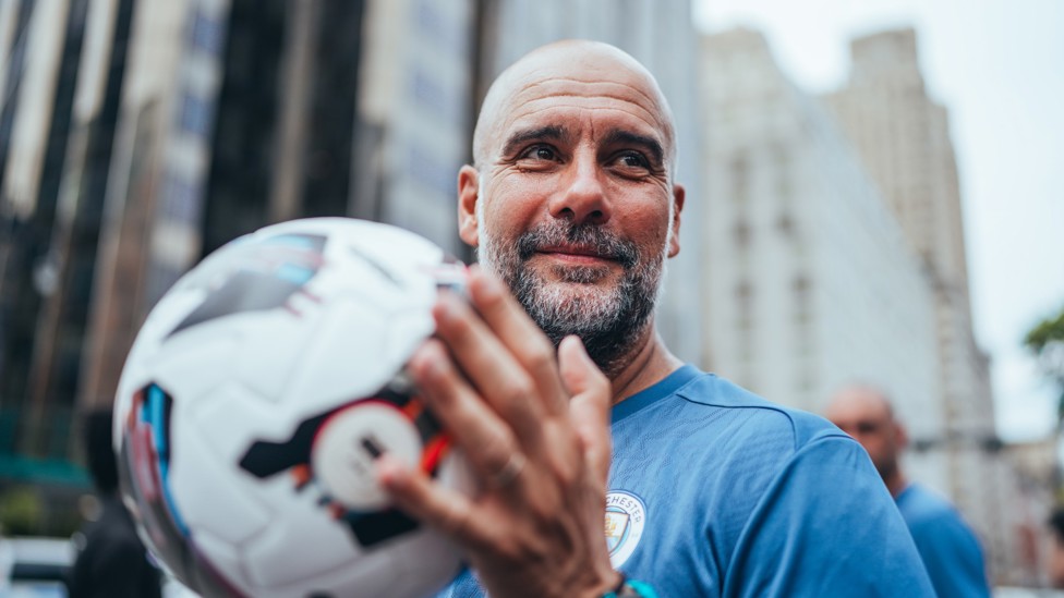 THE BOSS : Pep Guardiola prepares for the session