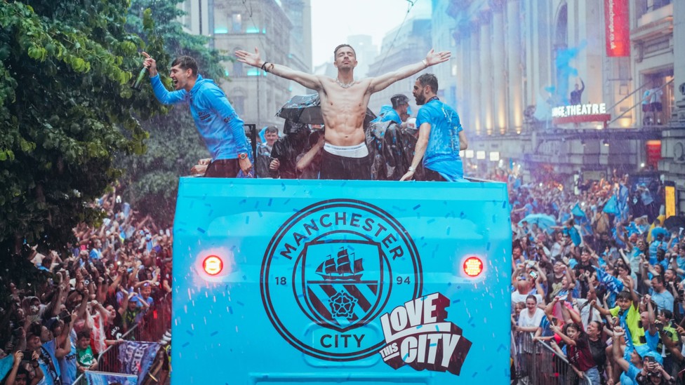 NO FEELING LIKE IT : Jack Grealish soaks it all in as we celebrate being Treble winners in a parade around Manchester