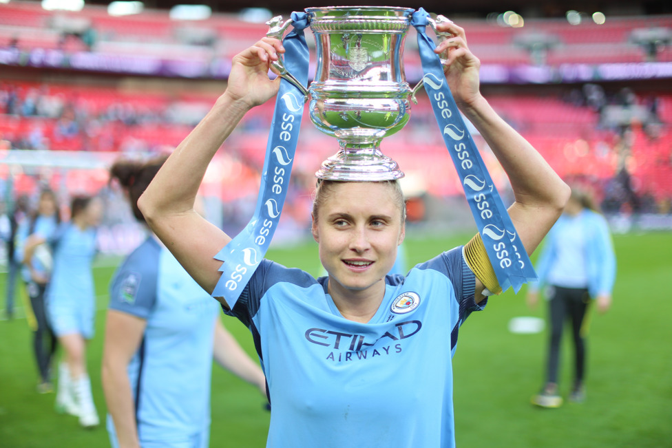 NICE HAT : Steph Houghton with the FA Cup trophy in 2017.