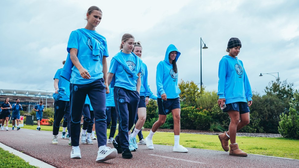 STEPPING OUT : The players get some fresh air on their morning walk