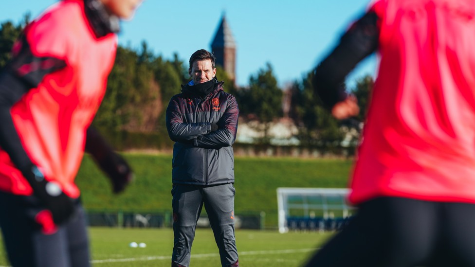 THE BOSS : Gareth Taylor watches his team train from a distance.