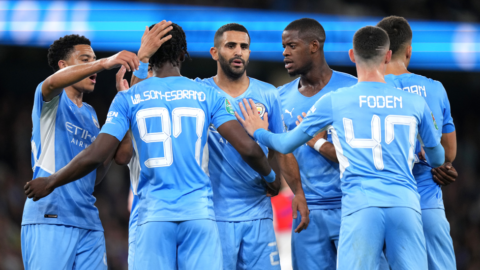 TEAM SPIRIT : Our young guns celebrate Mahrez's strike which gave us the lead.